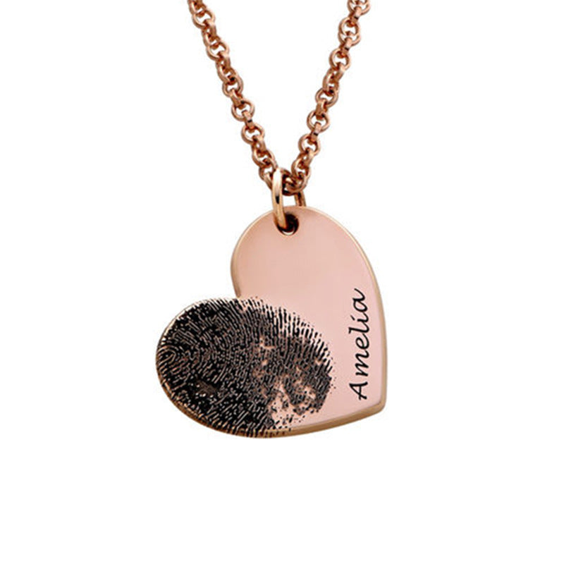 Personalized Titanium Fingerprint and Name Heart Pendant Necklace - Premium necklace from Gift Me A Break - Just $32.99! Shop now at giftmeabreak