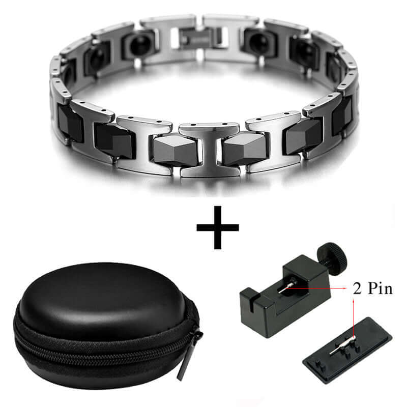 Men's Tungsten Carbide Steel Two-Toned Geometric Link Bracelet