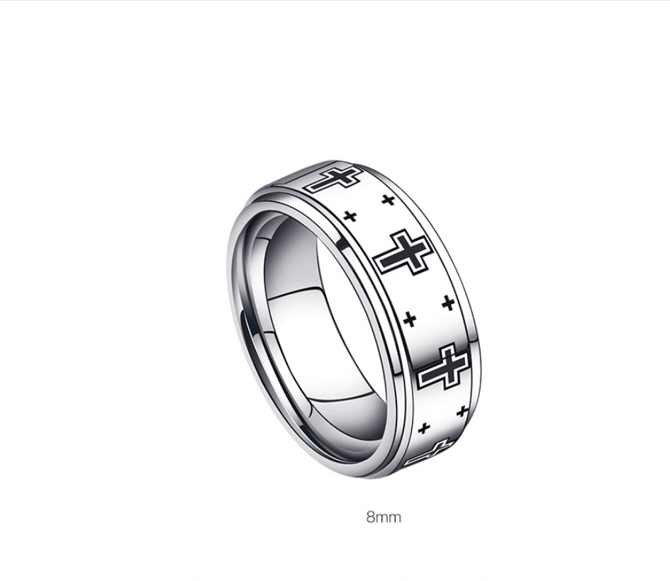 Men's Tungsten Steel Repeating Cross Design Statement Ring