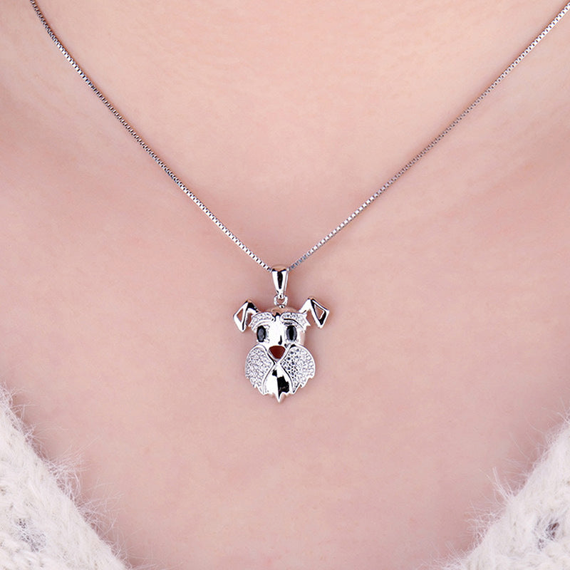 Sterling Silver and Zircon Schnauzer Puppy Pendant Necklace - Premium necklace from Gift Me A Break - Just $36.99! Shop now at giftmeabreak