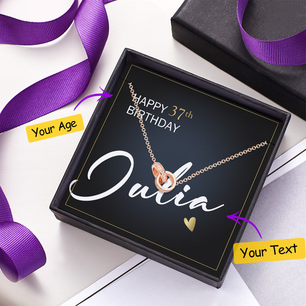 Personalized Double Rings Necklace with Age Message Card Happy Birthday Gift for Her