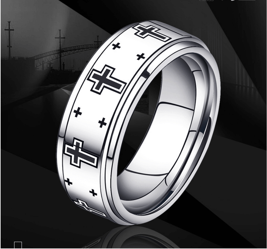 Men's Tungsten Steel Repeating Cross Design Statement Ring