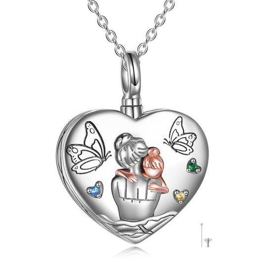 Mother Daughter Sterling Silver Heart Urn Necklace - Premium necklace from GiftMeABreak - Just $60.99! Shop now at giftmeabreak