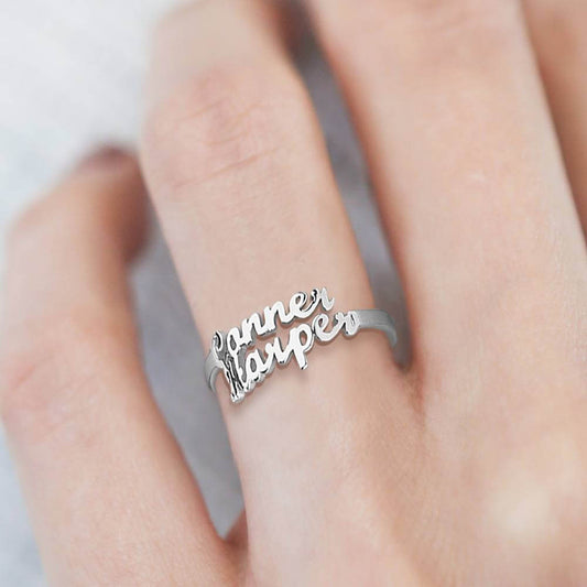 Personalized Custom Double Names Ring - 925 Sterling Silver - Premium ring from Gift Me A Break - Just $21.99! Shop now at giftmeabreak
