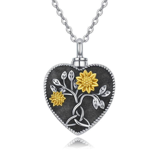 925 Sterling Silver Celtic Sunflower Urn Cremation Necklace
