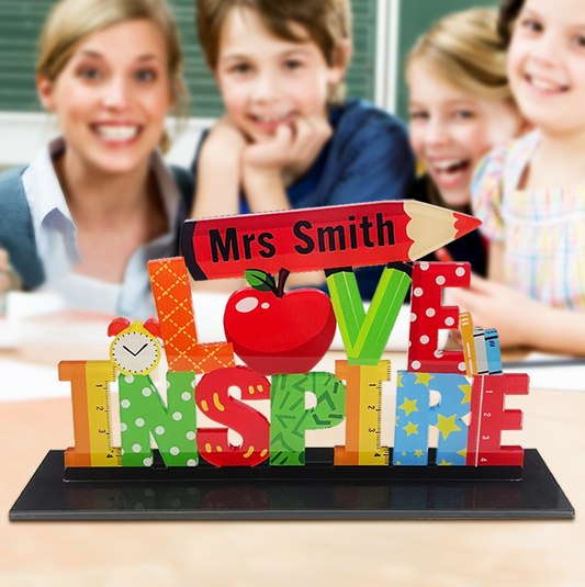 Personalized Name Love Inspire Teacher Appreciation Desk Sign - Premium plaque from MadeMine - Just $26.76! Shop now at giftmeabreak