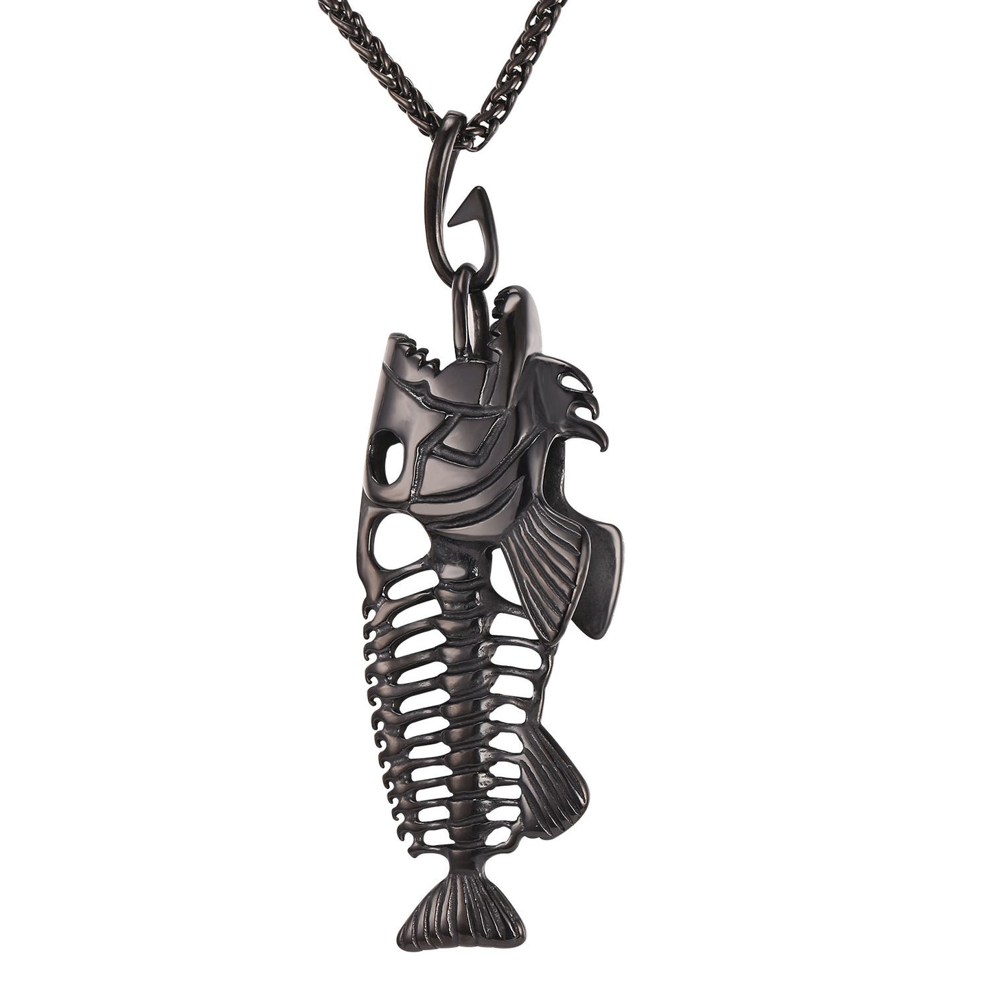 Men's Titanium Steel Fish Bone Pendant Necklace