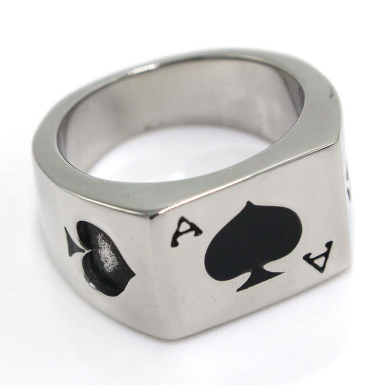 Men's Titanium Steel Ace of Spades Poker Statement Ring