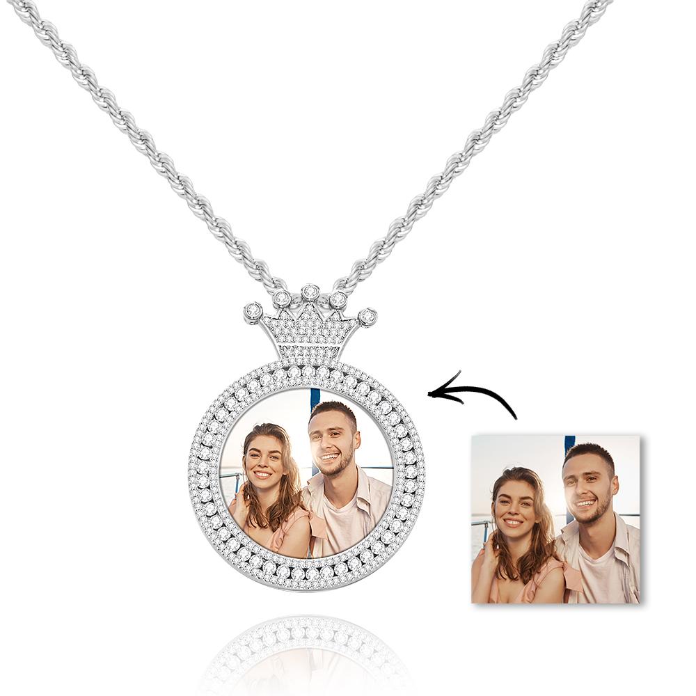 Personalized Custom Crown Round Photo Necklace
