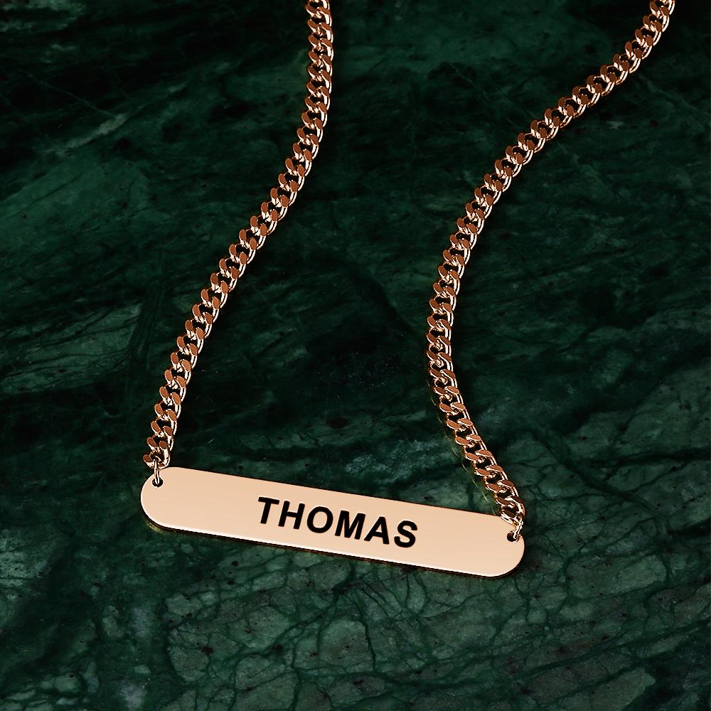 Personalized Custom Men's Engraved Bar Thick Chain Necklace