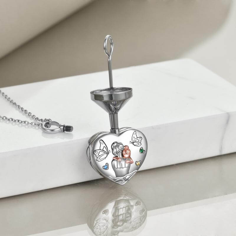 Mother Daughter Sterling Silver Heart Urn Necklace