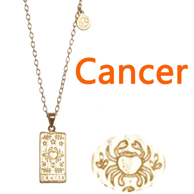 Zodiac Clavicle Women's Titanium Steel Gold Plated Tag Necklace
