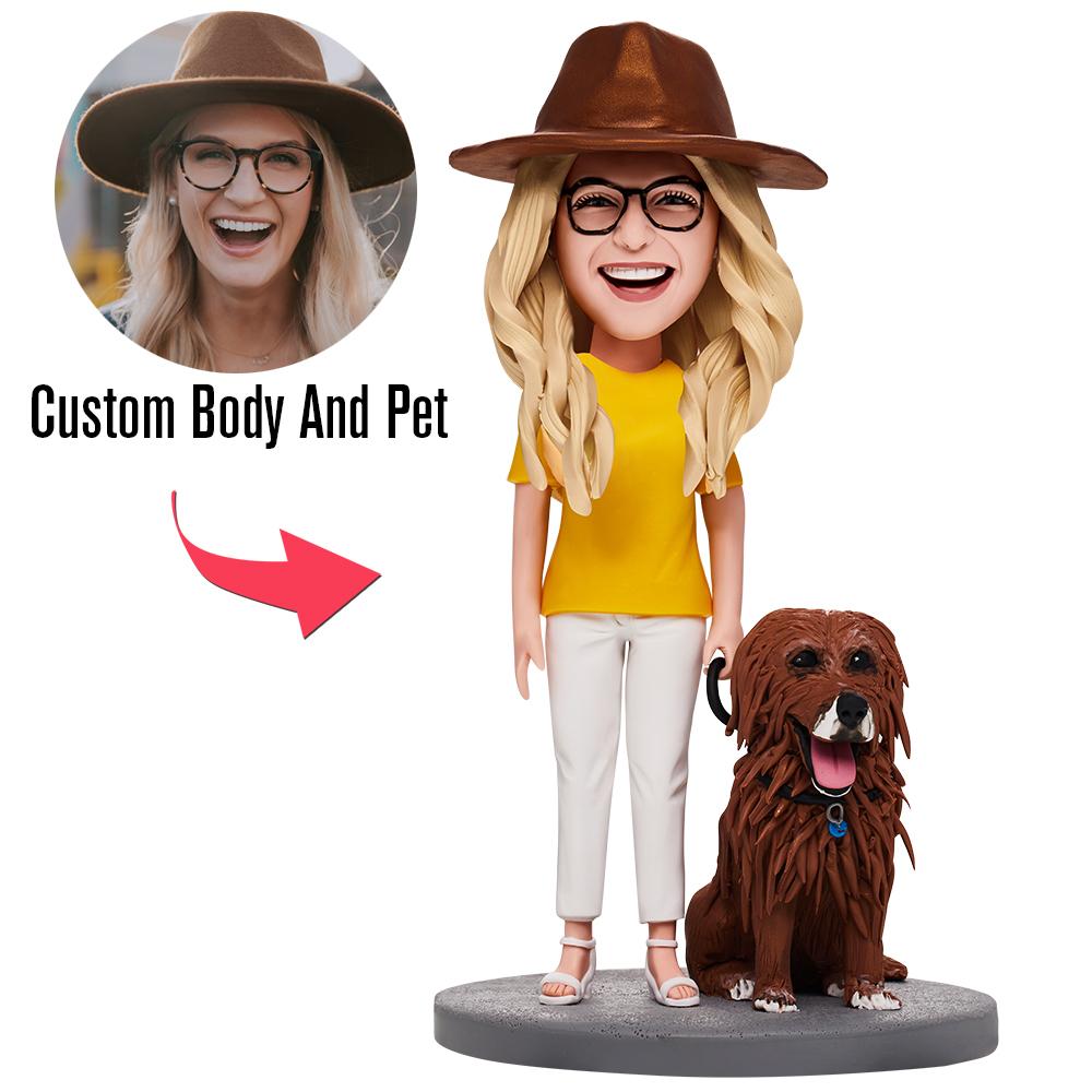 Personalized Fully Customizable Woman and Pet Bobblehead - Premium bobblehead from Gift Me A Break - Just $124.99! Shop now at giftmeabreak