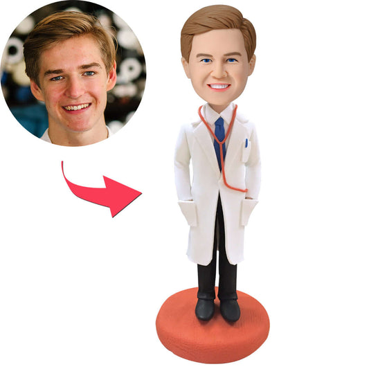 Personalized Custom Doctor in Lab Coat Bobblehead with Engraved Text