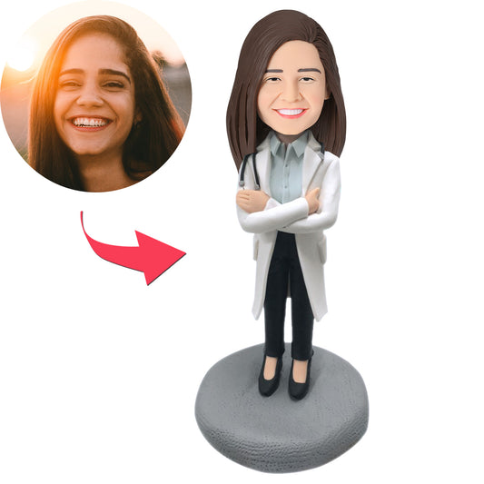 Personalized Custom Female Doctor in Lab Coat Bobblehead - Premium bobblehead from Gift Me A Break - Just $63.99! Shop now at giftmeabreak