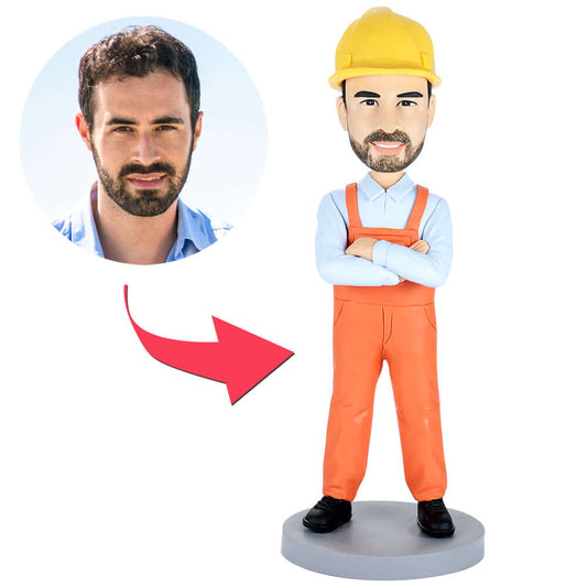 Personalized Custom Builder/Construction Worker Bobblehead with Engraved Text