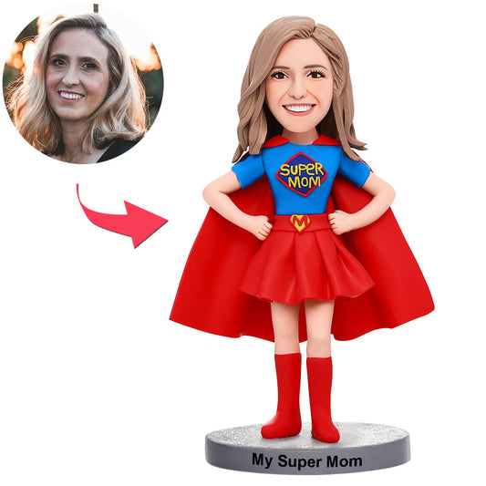 Personalized Custom Super Mom Bobblehead with Engraved Text