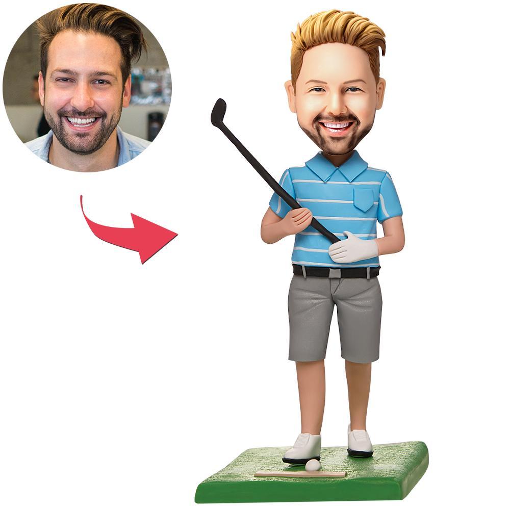 Personalized Custom Male Golfer Posing Bobblehead with Engraved Text