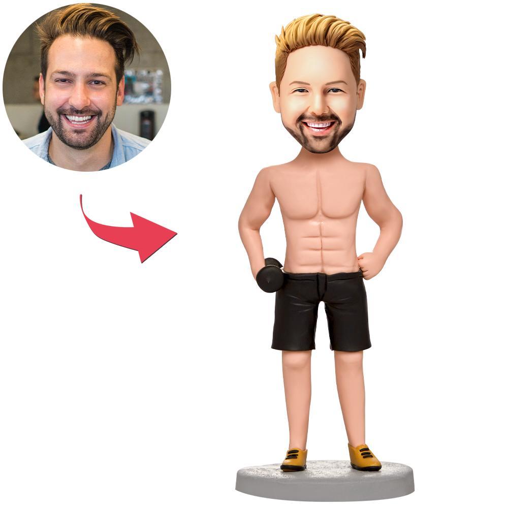 Personalized Custom Fitness Man Bobblehead with Engraved Text