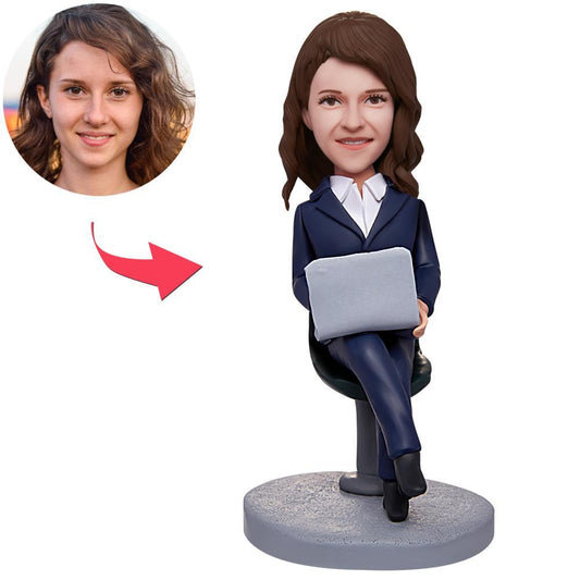Personalized Custom Female Boss with Laptop Bobblehead