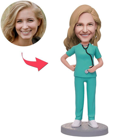 Personalized Custom Female Doctor in Scrubs Bobblehead - Premium bobblehead from Gift Me A Break - Just $63.99! Shop now at giftmeabreak
