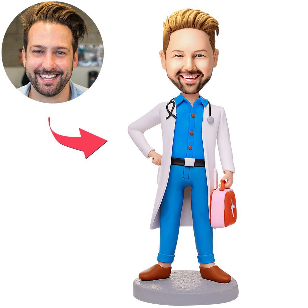 Personalized Custom Male Doctor with First Aid Kit Bobblehead with Engraved Text