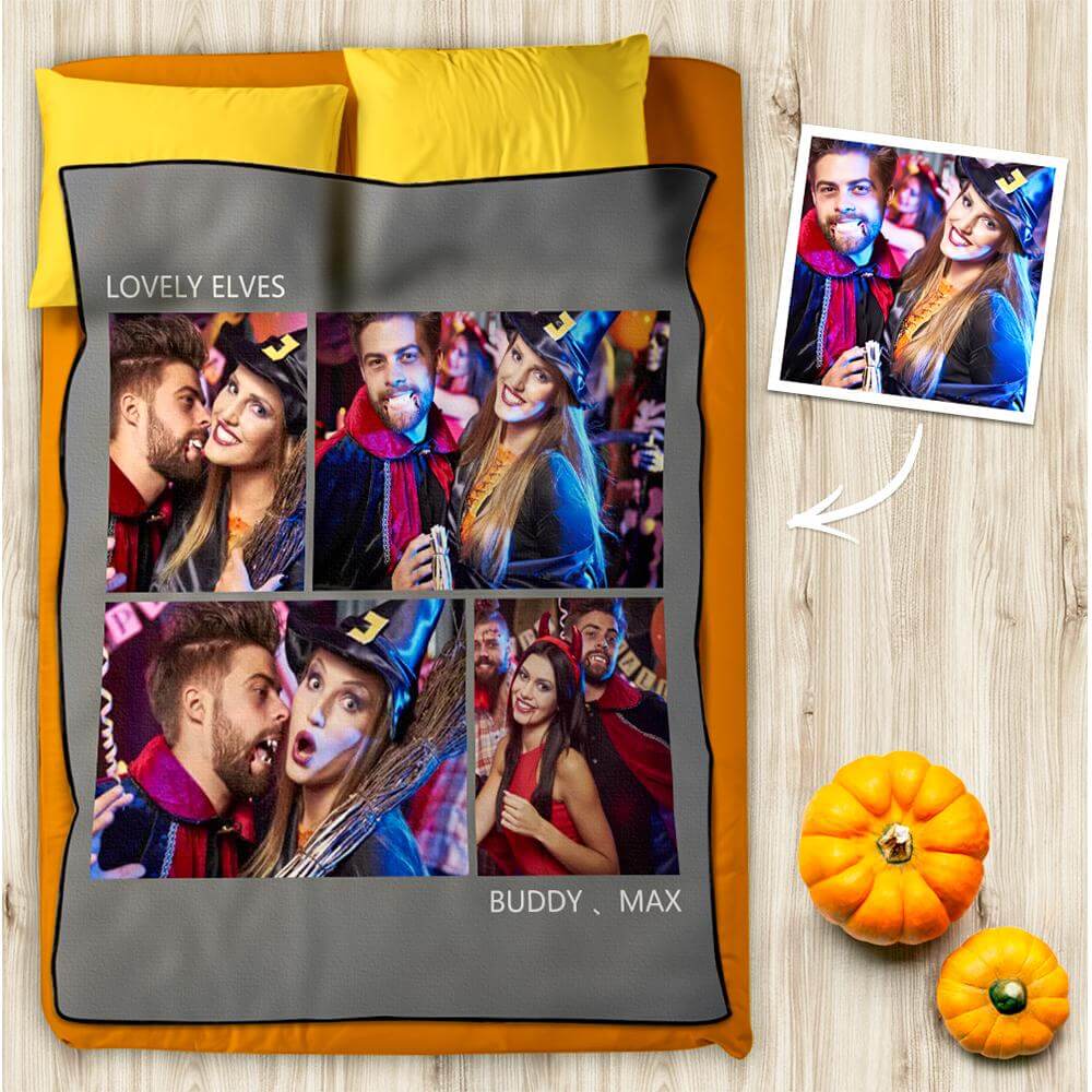 Personalized Custom Couple Photo Collage Fleece Blanket - 4 Photos