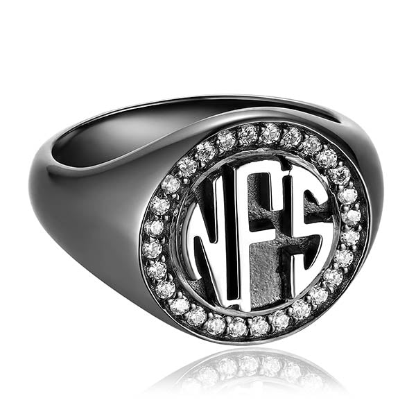 Personalized Sterling Silver Circle Monogram CZ Ring - Premium men's ring from Gift Me A Break - Just $44.99! Shop now at giftmeabreak