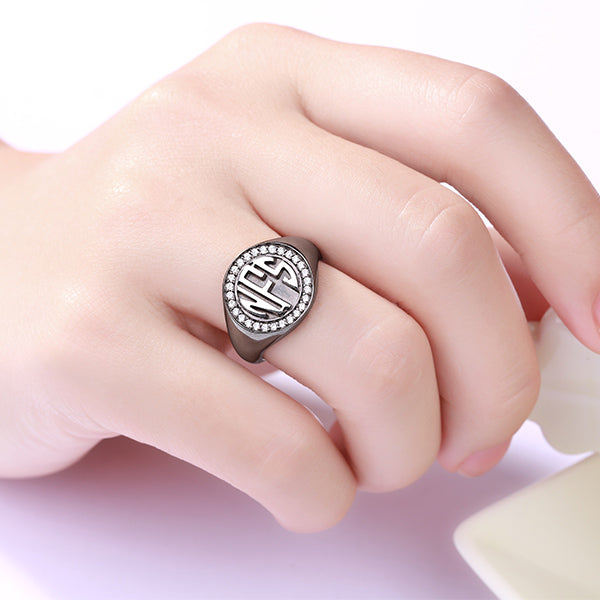 Personalized Sterling Silver Circle Monogram CZ Ring - Premium men's ring from Gift Me A Break - Just $44.99! Shop now at giftmeabreak