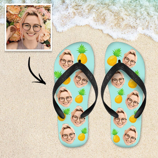 Personalized Custom Face Photo Pineapple Flip Flops - Premium flip flops from Mademine - Just $19.99! Shop now at giftmeabreak