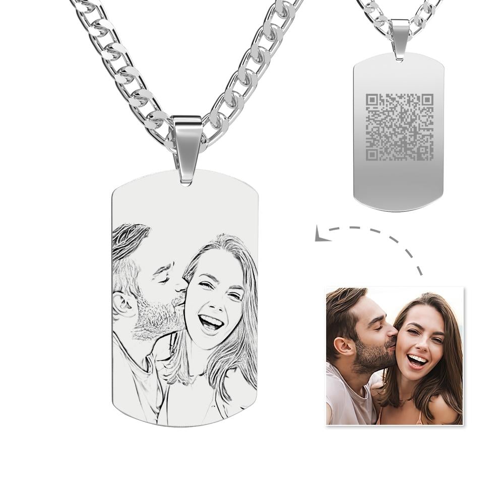 Personalized Men's Photo Engraved QR Code Necklace - Premium men's necklace from Gift Me A Break - Just $18.99! Shop now at giftmeabreak