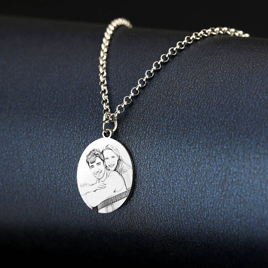 Personalized Custom Engraved Stainless Steel Oval Tag Necklace