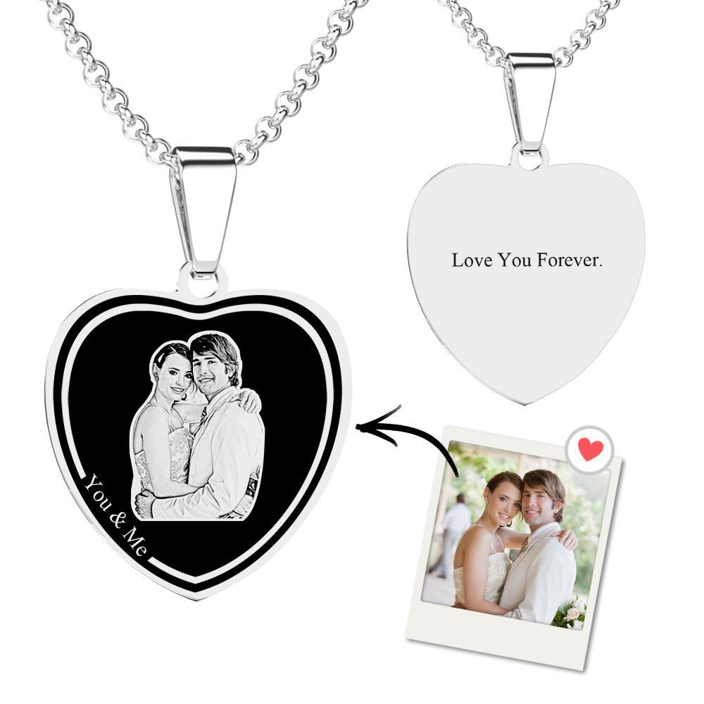 Personalized Custom Heart Tag Photo Engraved Necklace