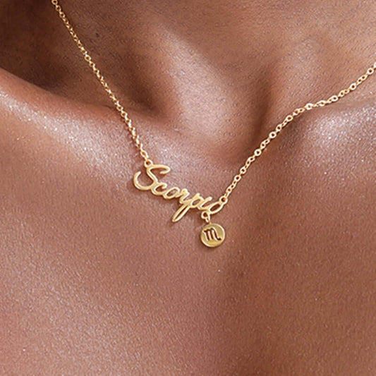 Horoscope Zodiac Necklaces Stainless-Steel Gold-Plated Astrology Constellation Coin Sign Dainty Chain