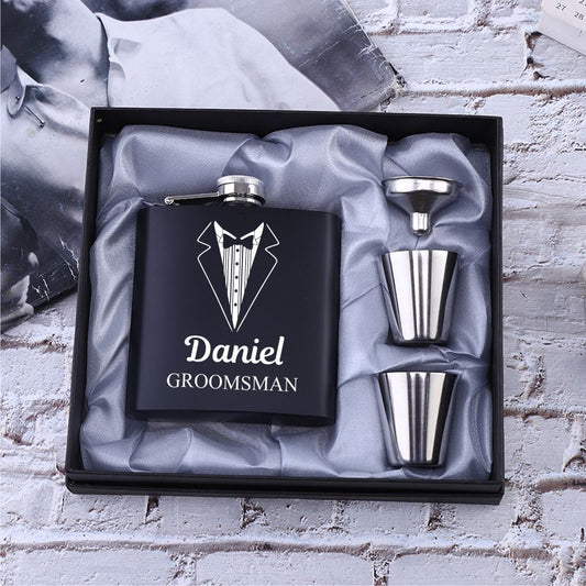 Personalized Flask 6oz Hip Flask Stainless Steel Engrave Flask Best Man Groom Gift White Box Packing Wedding Customized Logo