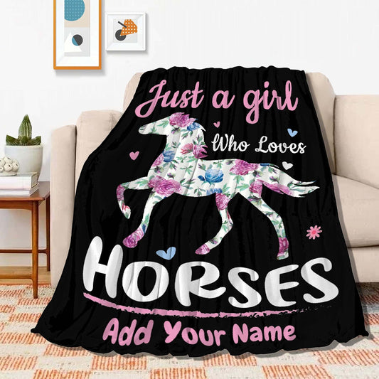 Custom Personalized Just a Girl Who Loves Horses Blanket - Premium blanket from giftmeabreak - Just $19.99! Shop now at giftmeabreak