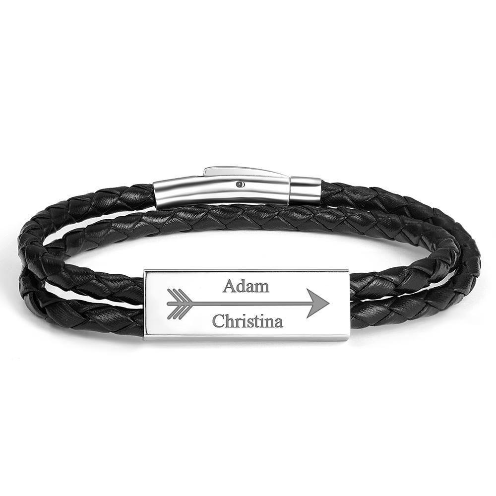 Personalized Custom Men's Engraved Name Leather Cable Wrap Bracelet