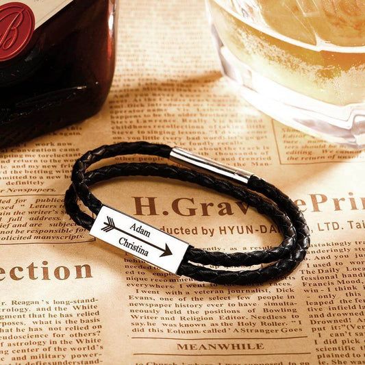 Personalized Custom Men's Engraved Name Leather Cable Wrap Bracelet - Premium men's bracelet from Gift Me A Break - Just $15.99! Shop now at giftmeabreak