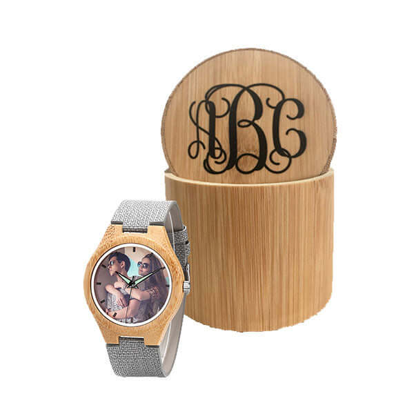 Ladies Personalized Photo Carbonized Bamboo Wooden Watch