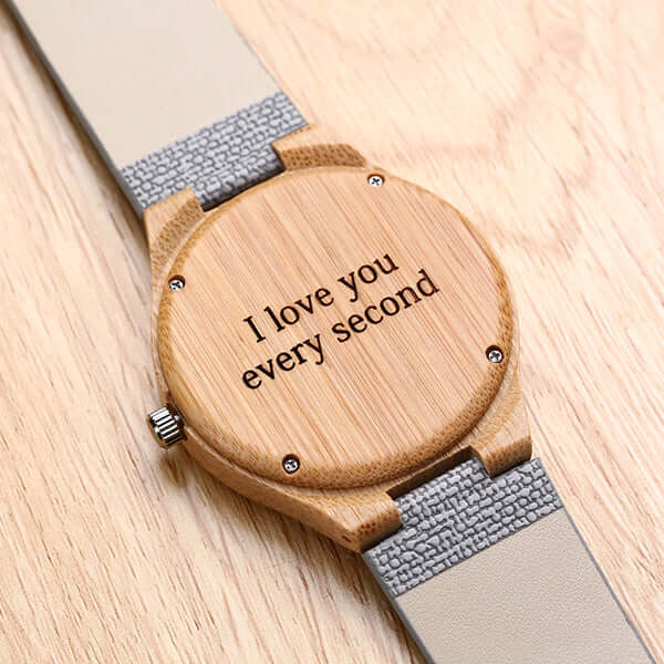Ladies Personalized Photo Carbonized Bamboo Wooden Watch