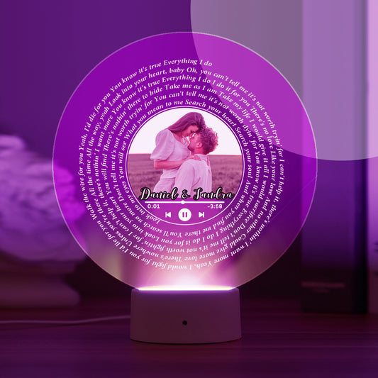 Personalized Custom Vinyl Record Acrylic Night Light with Seven Colors Changing Base