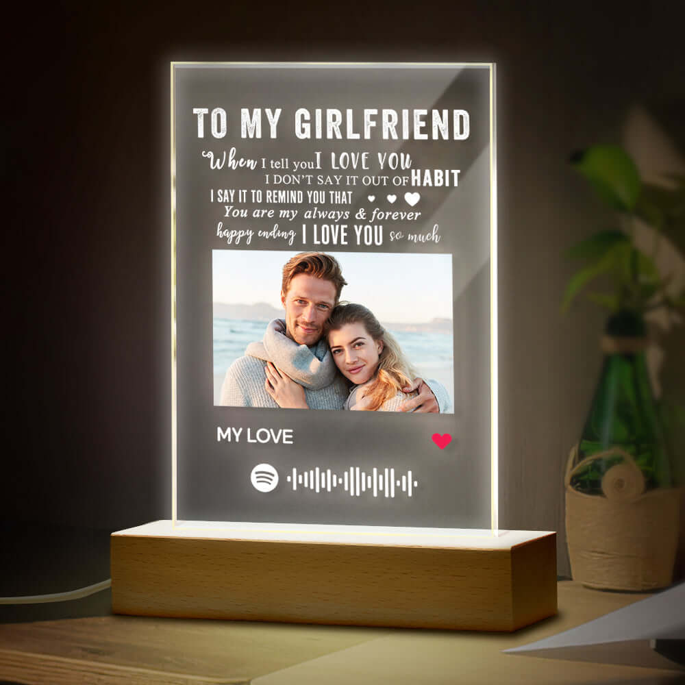 Personalized "To My Girlfriend" Photo Scannable Music Album Plaque Night Light