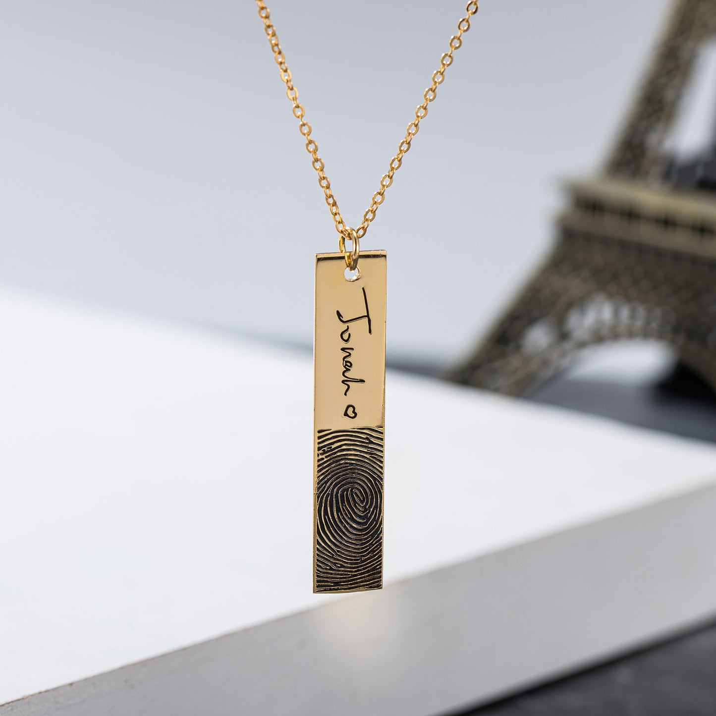 Rectangular Vertical Handwritten Signature Engraved Fingerprint Necklace - Premium necklace from Artshiney - Just $36.75! Shop now at giftmeabreak