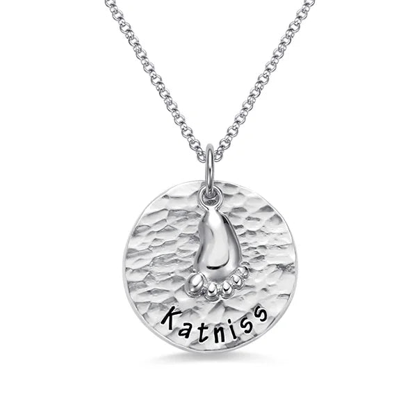 Personalized Hammered Baby Feet Necklace Pure Silver - Premium necklace from Gift Me A Break - Just $49.99! Shop now at giftmeabreak