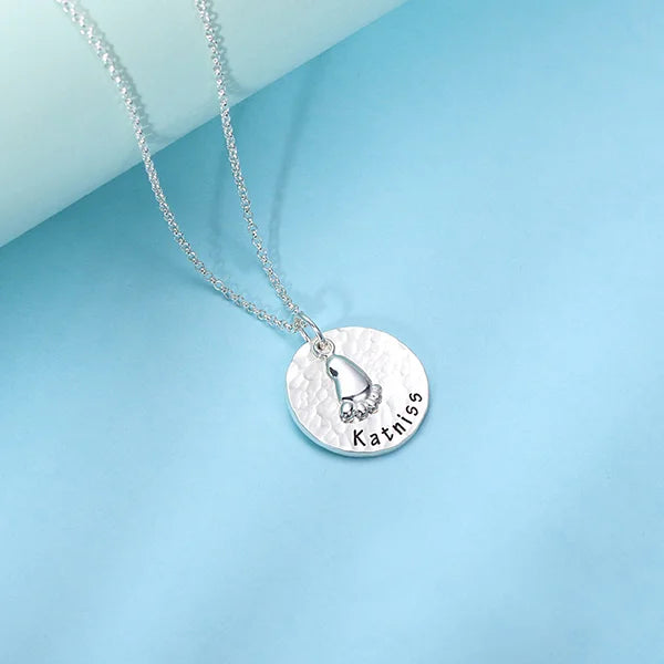 Personalized Hammered Baby Feet Necklace Pure Silver - Premium necklace from Gift Me A Break - Just $49.99! Shop now at giftmeabreak