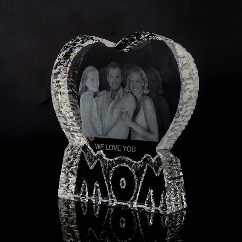 Personalized Crystal Engravable Mom Heart Photo Block