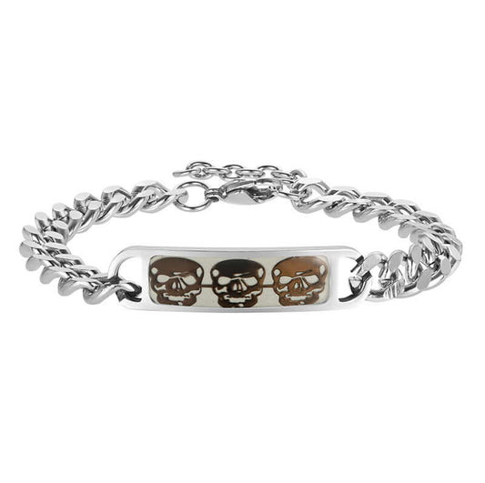Men's Luminous Skull Titanium Three Steel Thick Link Bracelet - Premium bracelet from Gift Me A Break - Just $40.99! Shop now at giftmeabreak