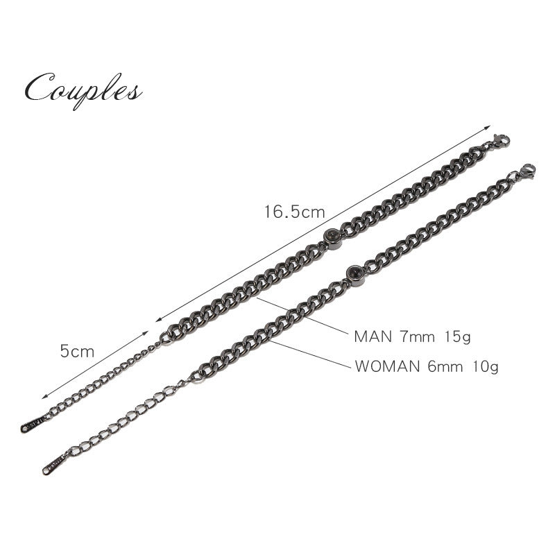 Couple's Unisex Titanium Steel Heavy Link Projection Bracelet