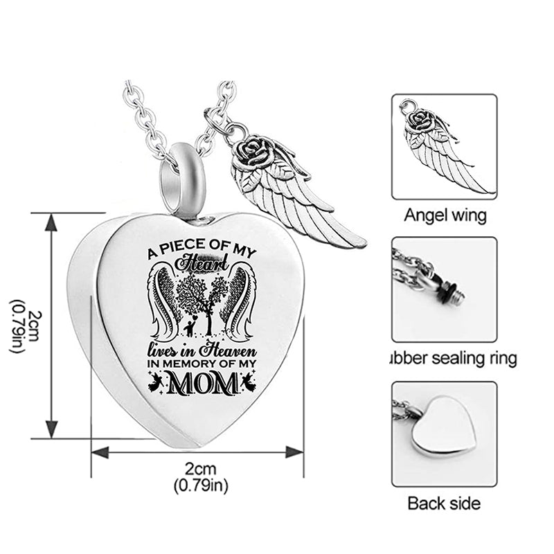 Sterling Silver Tree Of Life Angel Wing A Piece of My Heart Urn Cremation Necklace
