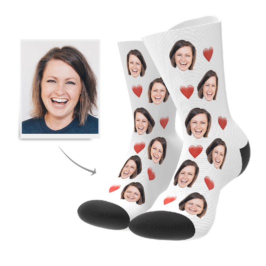 Personalized Custom Photo Face Socks with Heart for Men and Women